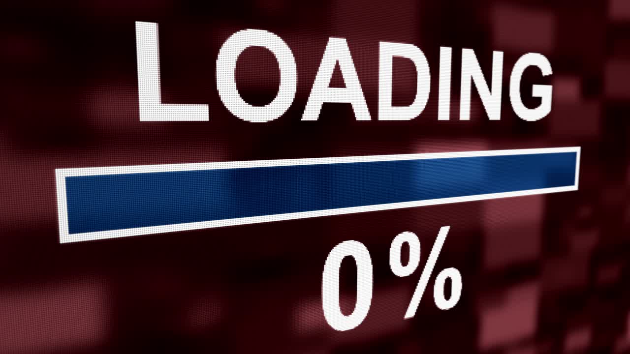 Loading progress bar countdown computer screen animation closeup
