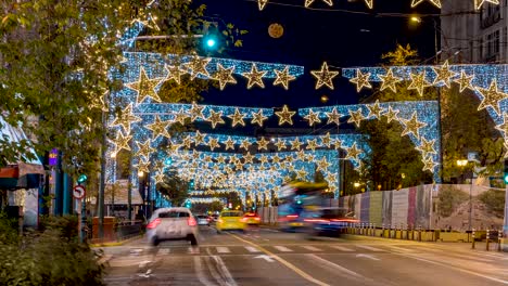 time lapse view of the christmas decorated city center of athens