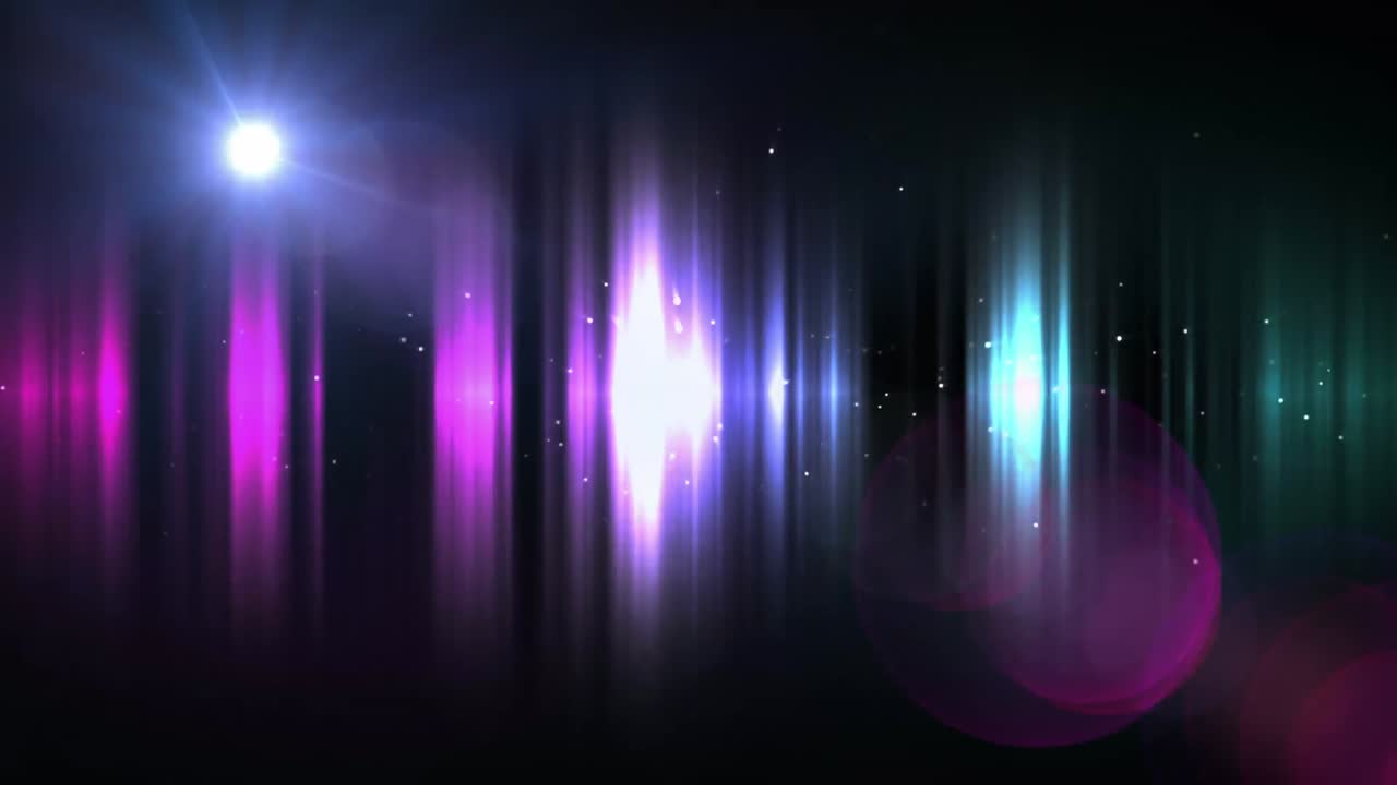 animación de líneas de frecuencia verticales con una estrella errante sobre fondo negro