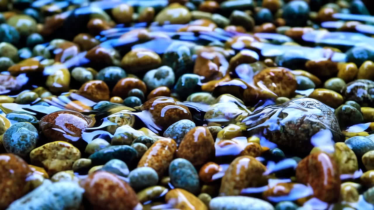 Water flowing over colorful stones