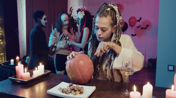 Vrienden op een Halloween feestje