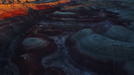 abstract shapes and colorful texture at bentonite hills at twilight in utah, usa