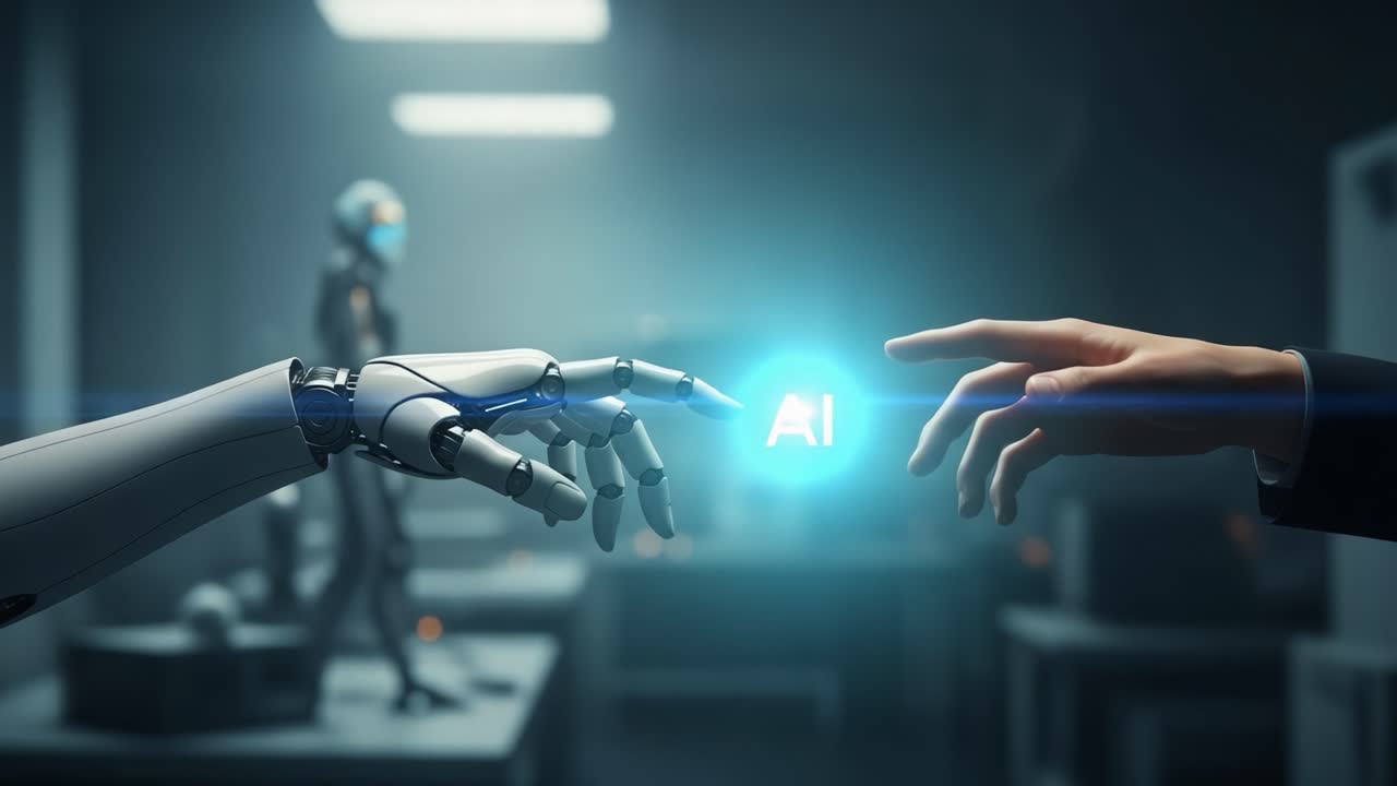 A Captivating Moment of Connection Between Human and Robot: The Intersection of Technology and Humanity in a Modern AI-Driven World