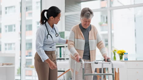 fisioterapia, andador o médico de enfermería de edad avanzada