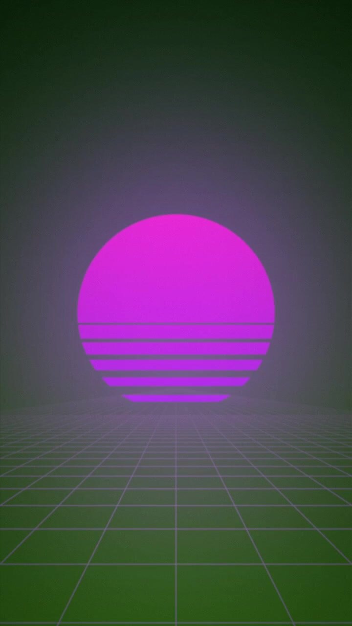 Retro Synthwave Style Sunset Over Digital Grid Landscape