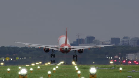 airplane landing at dusk