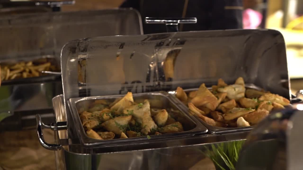 View of food in open buffet, close up shot