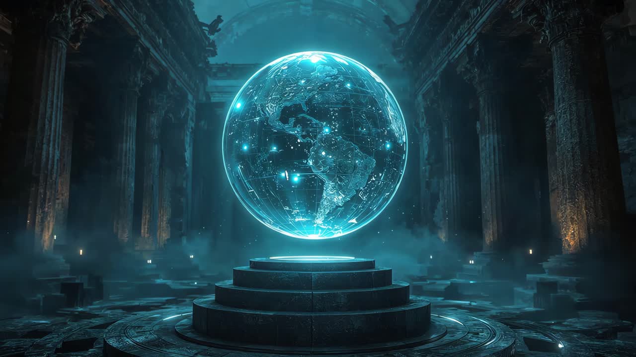 Futuristic Globe in Ancient Ruins