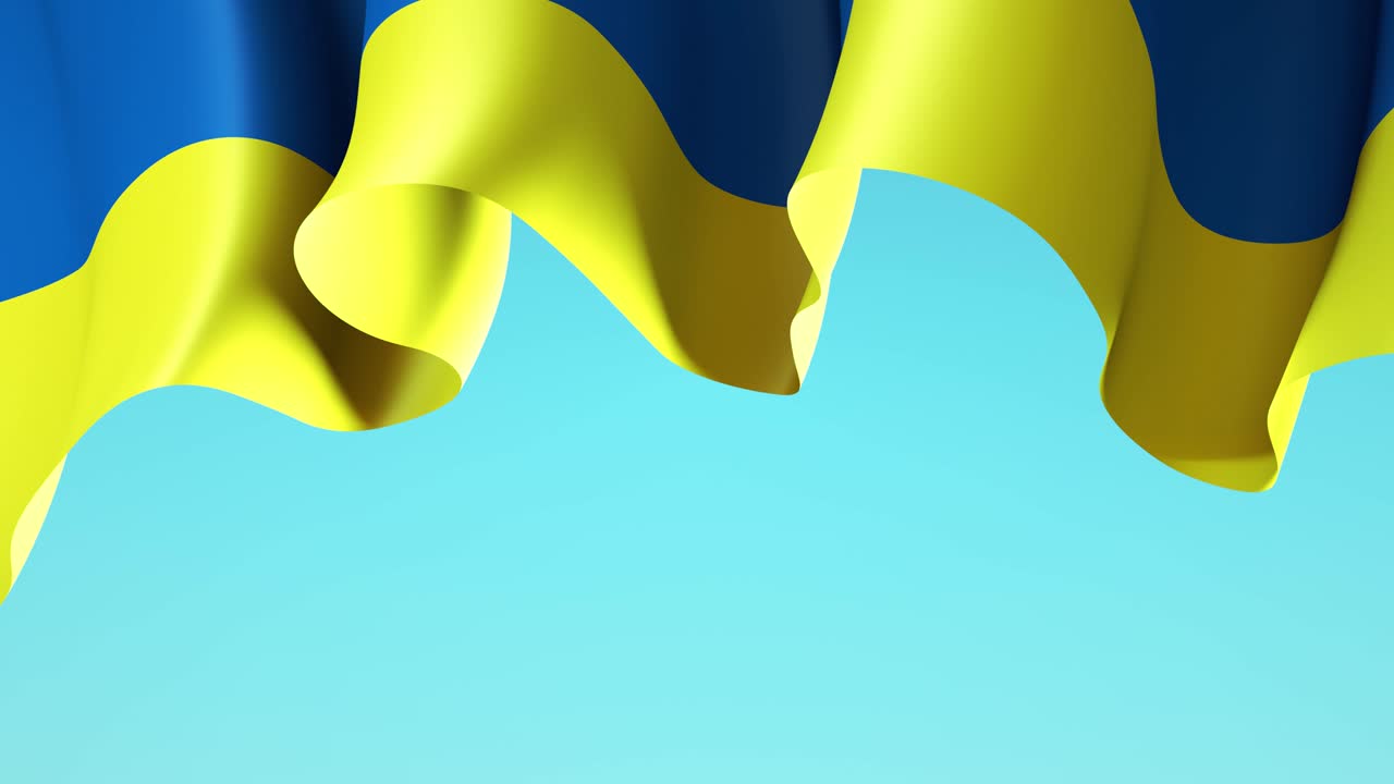 bandera de ucrania en el cielo azul para el diseño de la bandera. bandera ucraniana en el fondo animado. diseño festivo ucraniano. bucle sin costuras