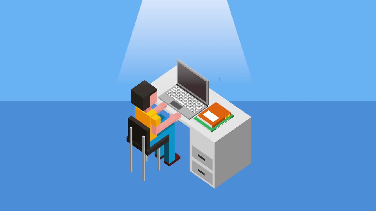 man working in laptop at desk with support tools