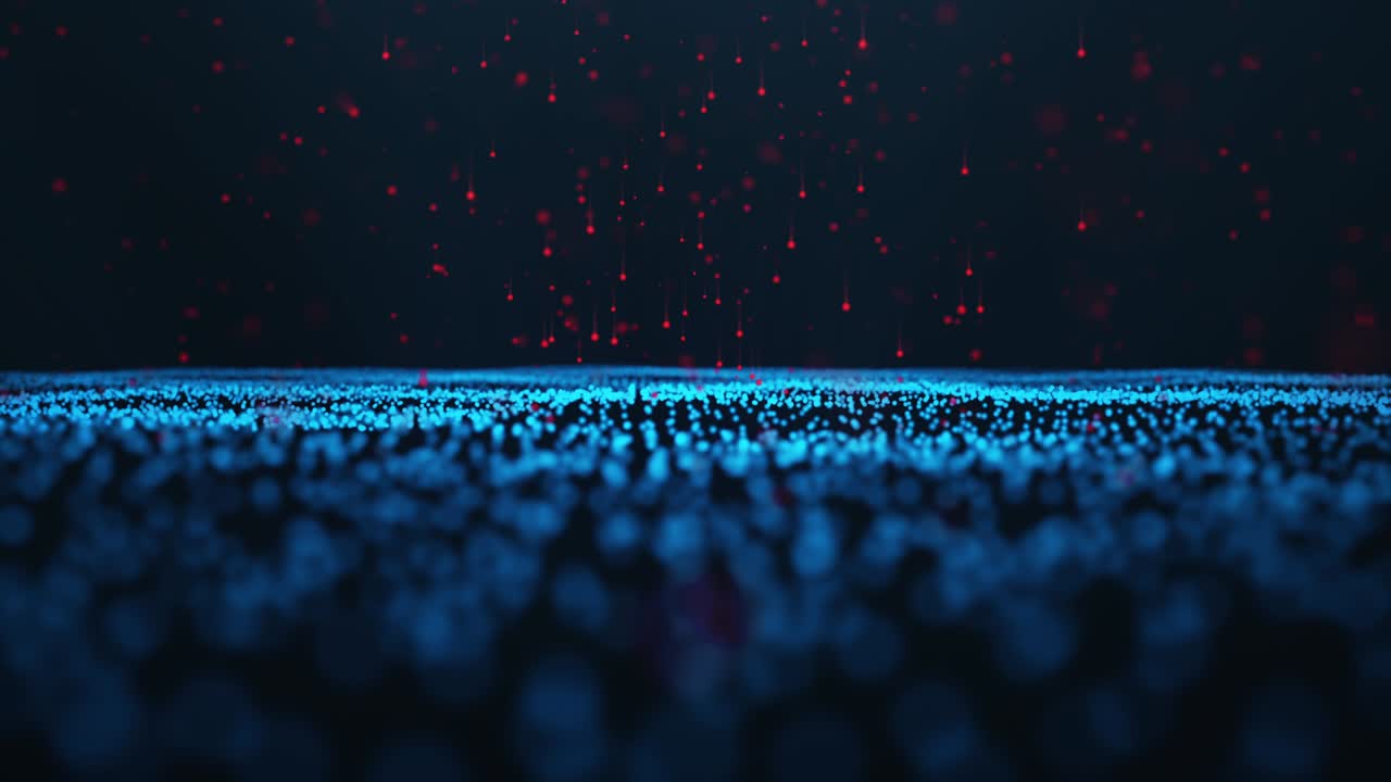 Abstract motion background of shining particles. Digital signature with wave particles, sparkle. Beautiful blue floating particles with shine light rise up. Seamless Loopable 3D. 4K animation