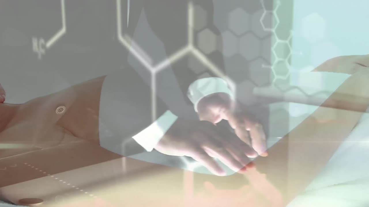 마사지를 하는 백인 여성에 대한 과학적 데이터의 애니메이션