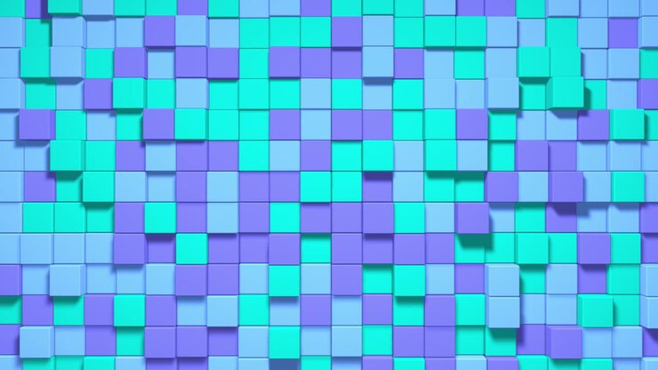 Cubic Dynamic Movement Undulate Green, blue, vivid, purple. Animated Background. 4K Unique Cubic. Abstract colorful cubes. Seamless Loop