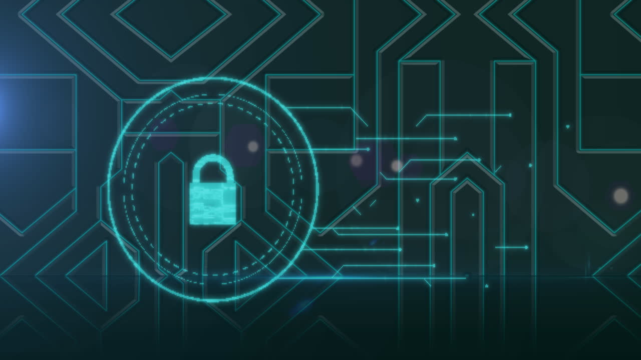 Animation of online security padlock flickering on green background