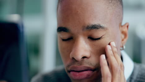 Phone,-stress-and-problem-of-black-man-in-home