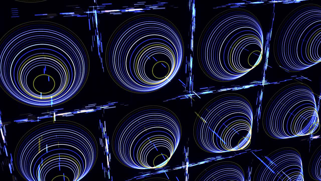 Abstract Geometric Pattern with Neon Circles and Lines