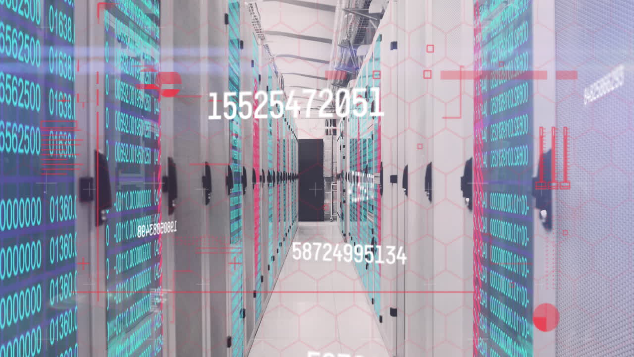 animación de números que cambian a través de servidores informáticos en segundo plano