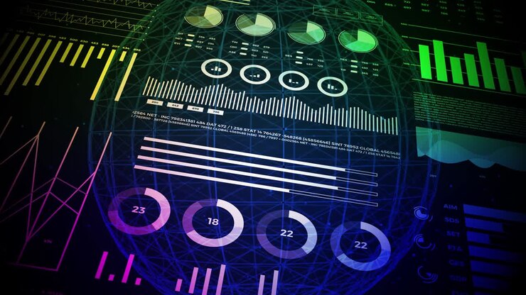 Data and report statistics, animation with graph diagrams.