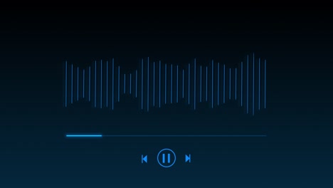 interface showing animated music waveform pulsing to beat glowing blue lines reflects digital audio