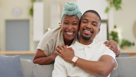 Black-couple,-smile-and-portrait-in-a-house