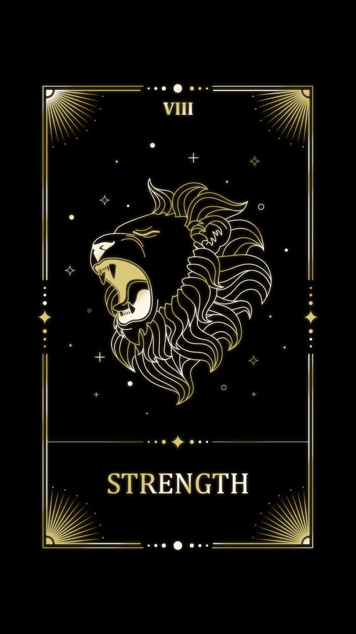 Animated Golden Lion Head on Strength Tarot Card