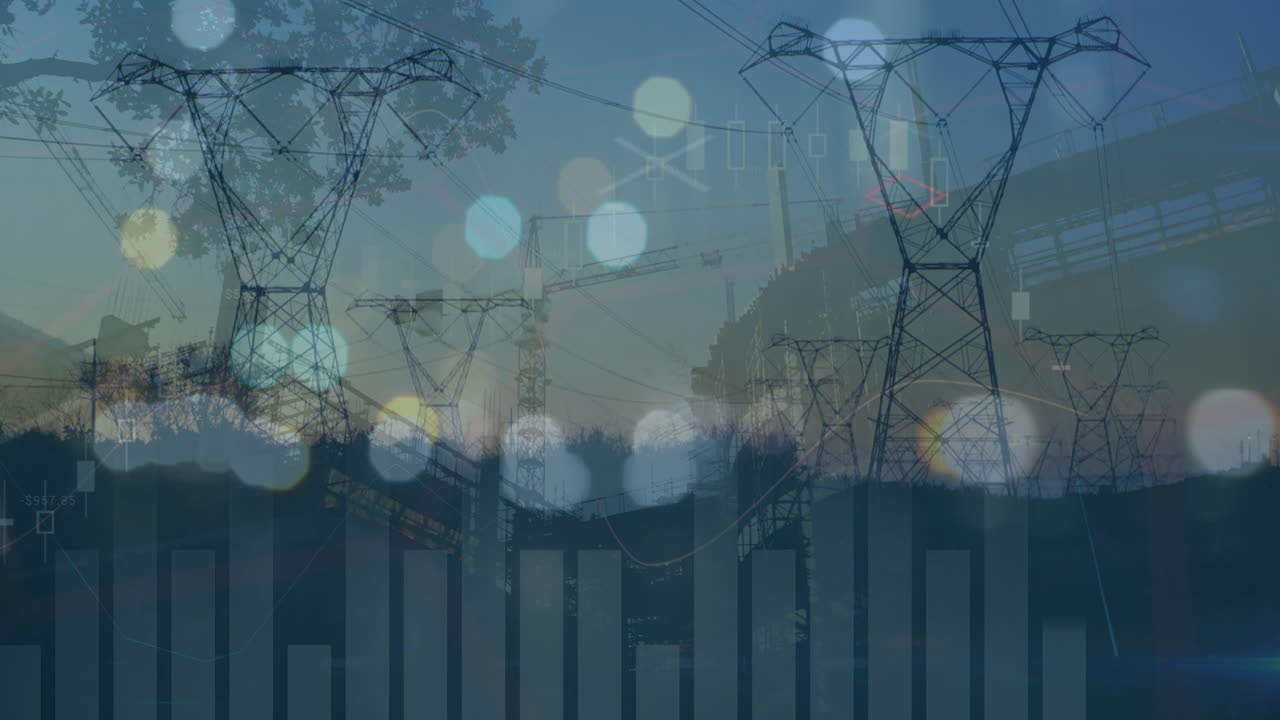 도시 풍경 위의 데이터 처리 애니메이션