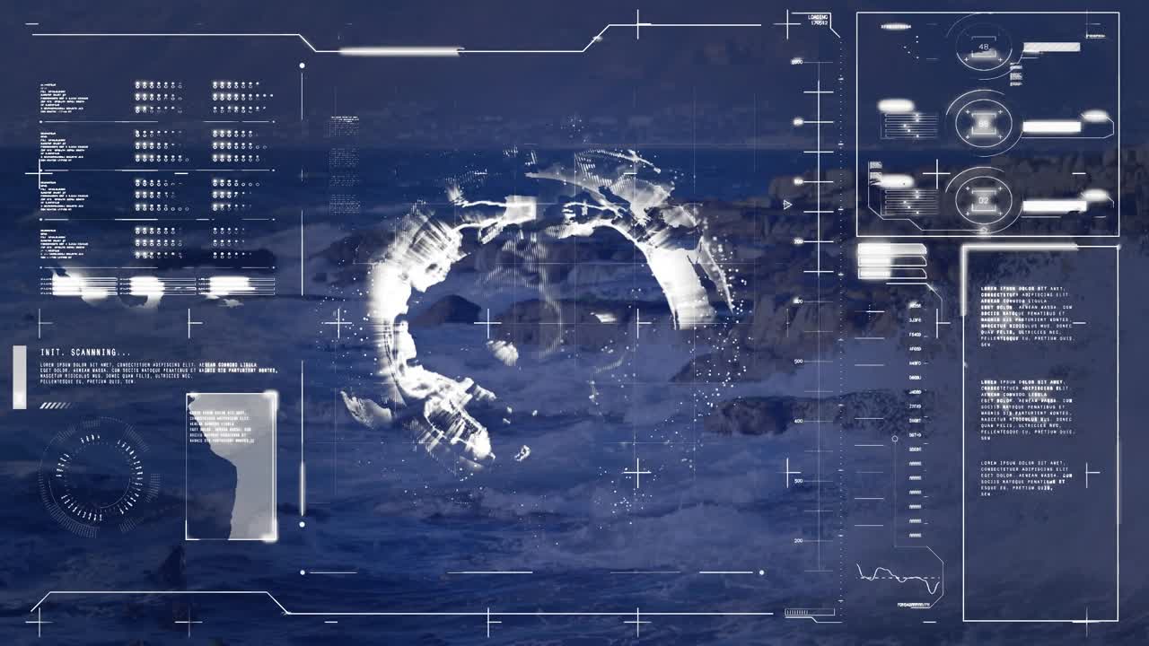 Animation of data processing over globe and sea