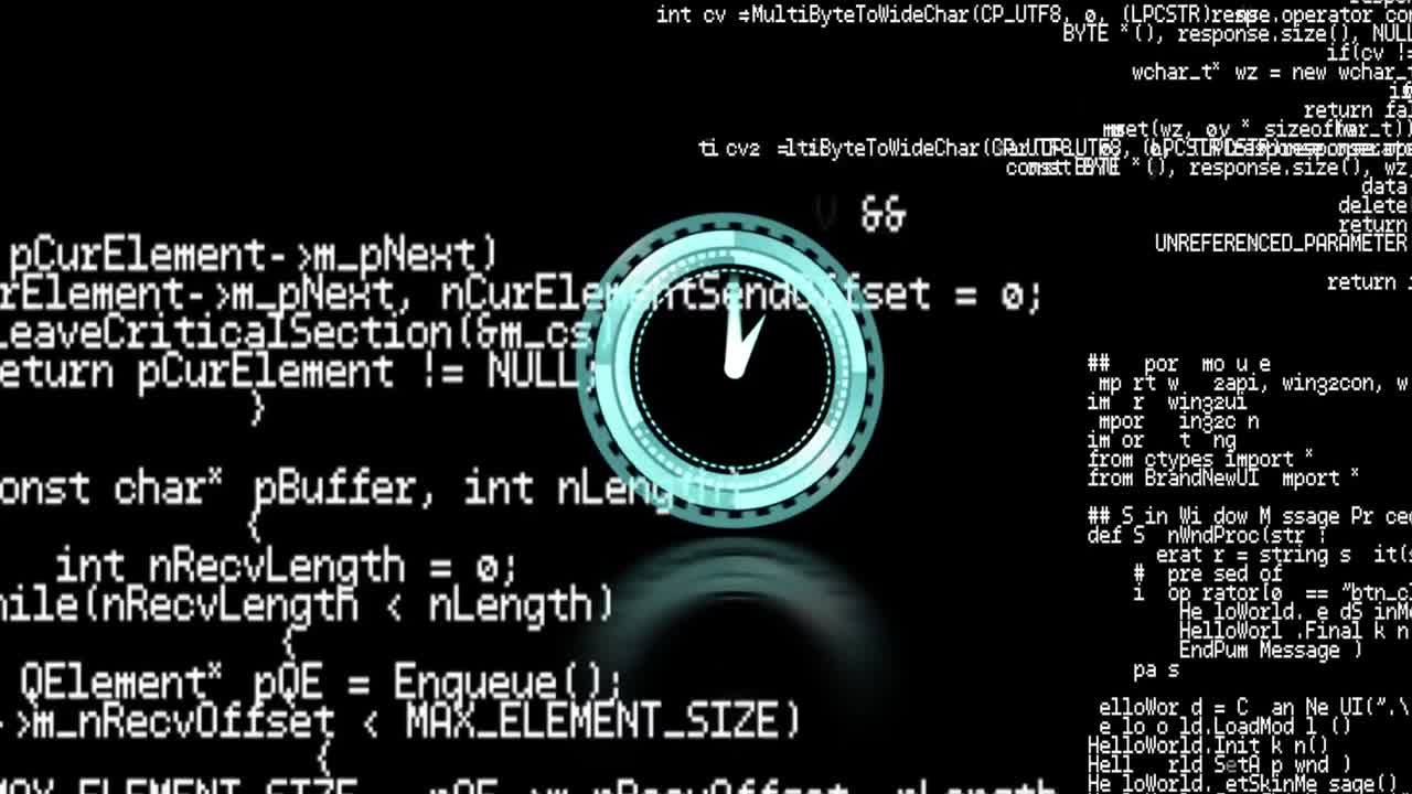animación del reloj sobre el procesamiento de datos sobre fondo negro