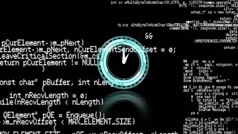 Animation-of-clock-over-data-processing-on-black-background