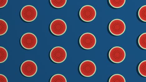 rotating watermelon slices. pattern on blue background. style minimal. loop animation