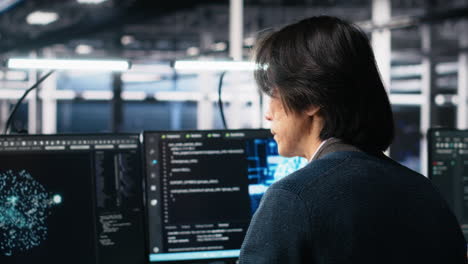 Technician Arriving In Data Center Office, Coding With Generative Ai
