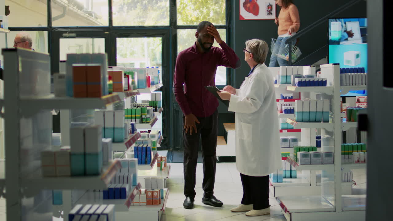 Pharmacist helping customer in pharmacy