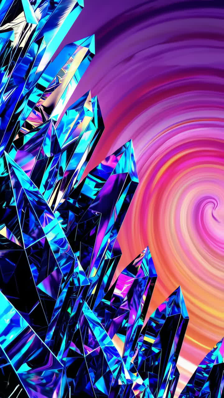 Vibrant Iridescent Crystals with Swirling Abstract Background