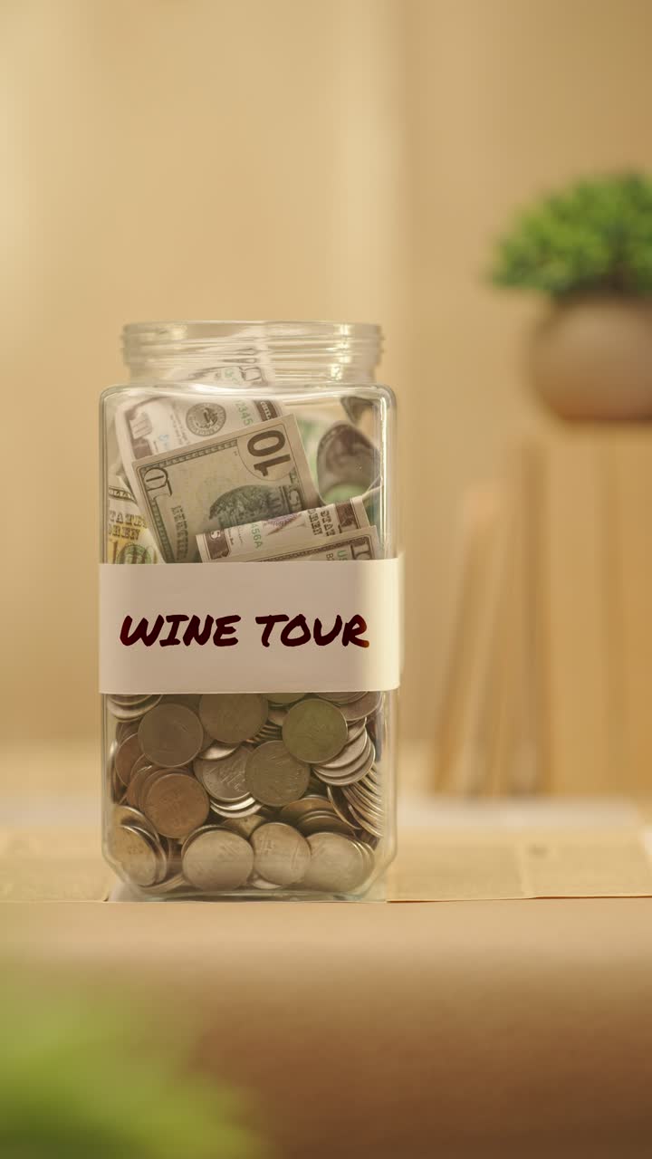 VERTICAL VIDEO OF PERSON SAVING MONEY FOR WINE TOUR