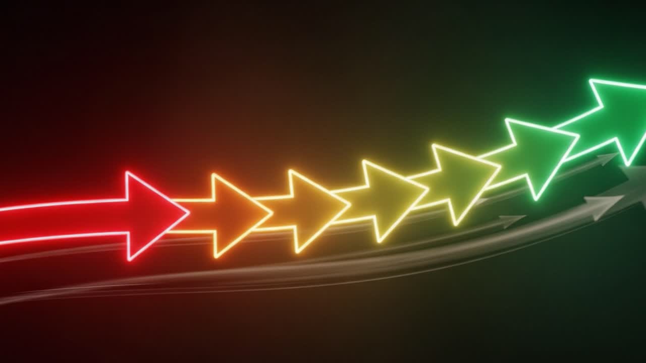 Dynamic Progression of Colorful Arrows Indicating Movement, Transition, and Direction, Capturing the Essence of Growth and Transformation in a Visual Representation