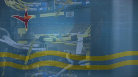 animation of flag of aruba over server room