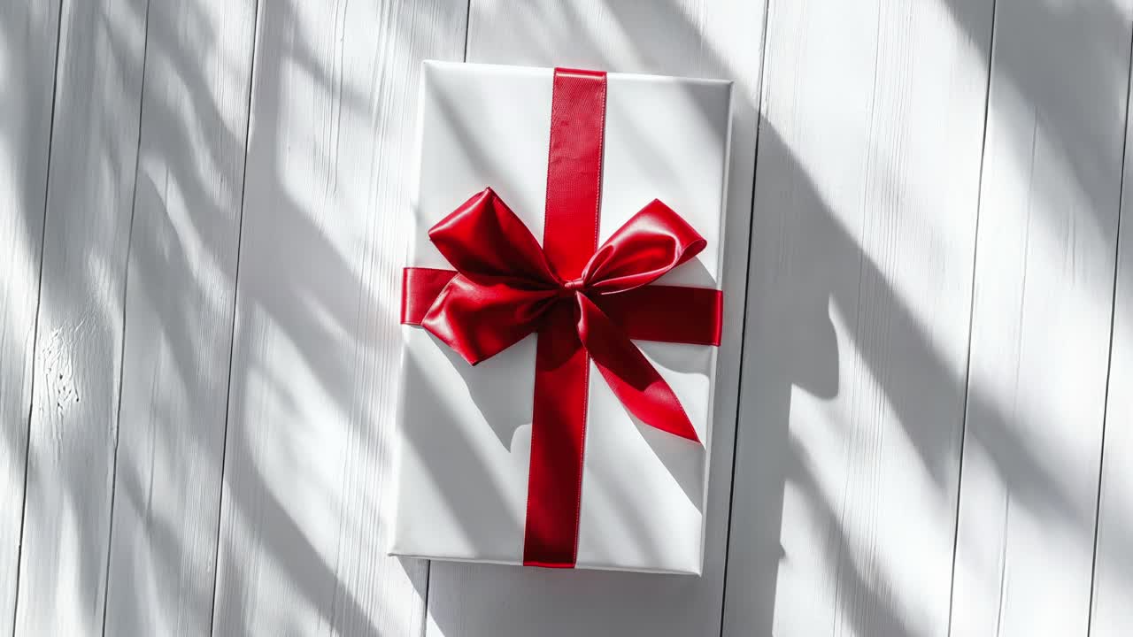 빨간 리본이 달린 흰색 선물 상자
