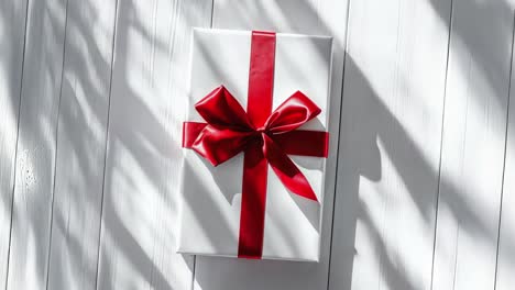 white gift box with red ribbon