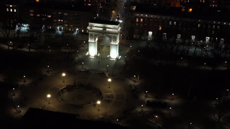 aerial view of washington square park at night. shot in new york city’s greenwich village.