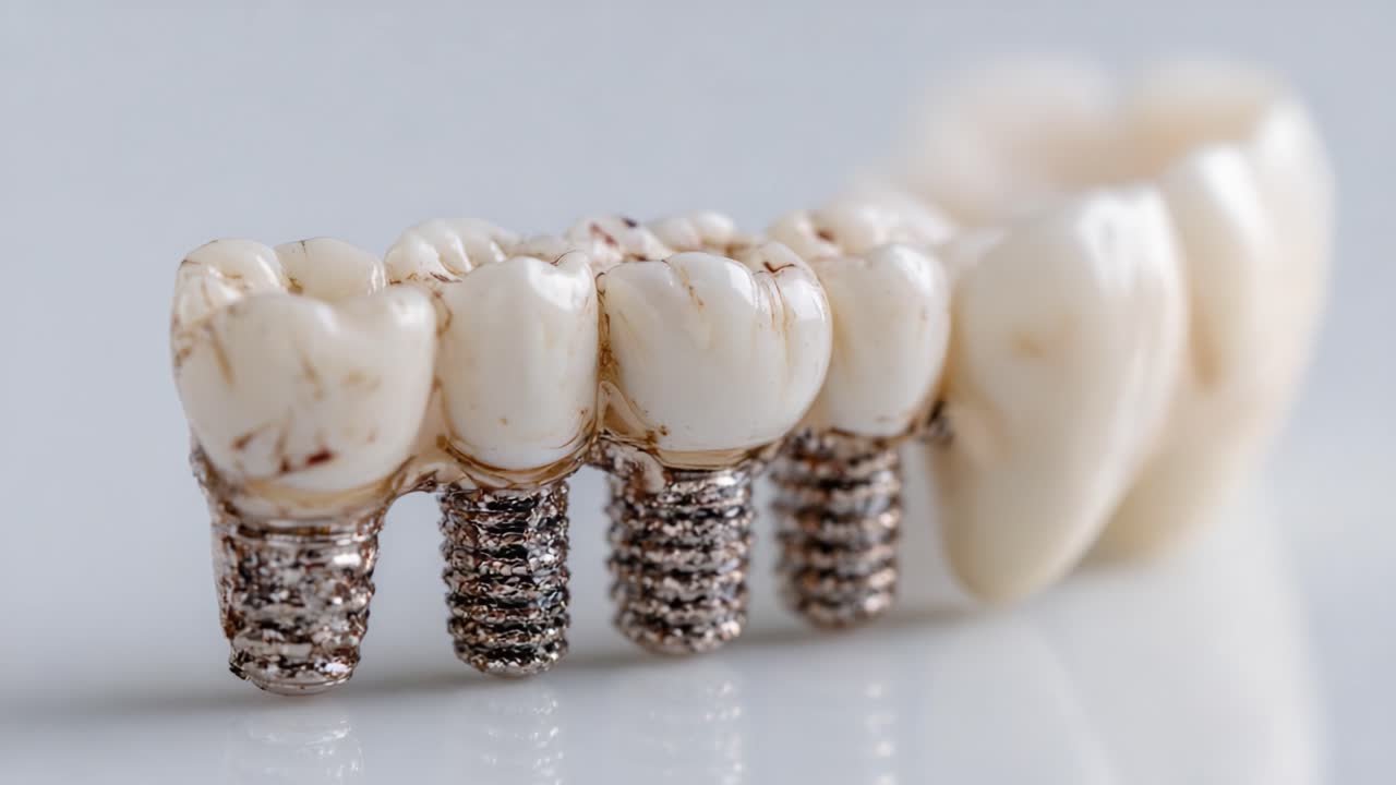 Advanced Dental Restoration: A Close-Up Look at Realistic Prosthetic Tooth Implants for Dental Applications and Cosmetic Solutions in Modern Dentistry