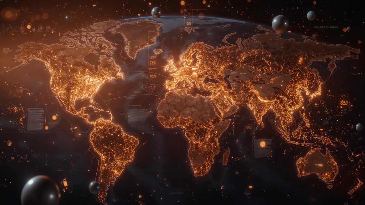Futuristic World Map with Data Connections