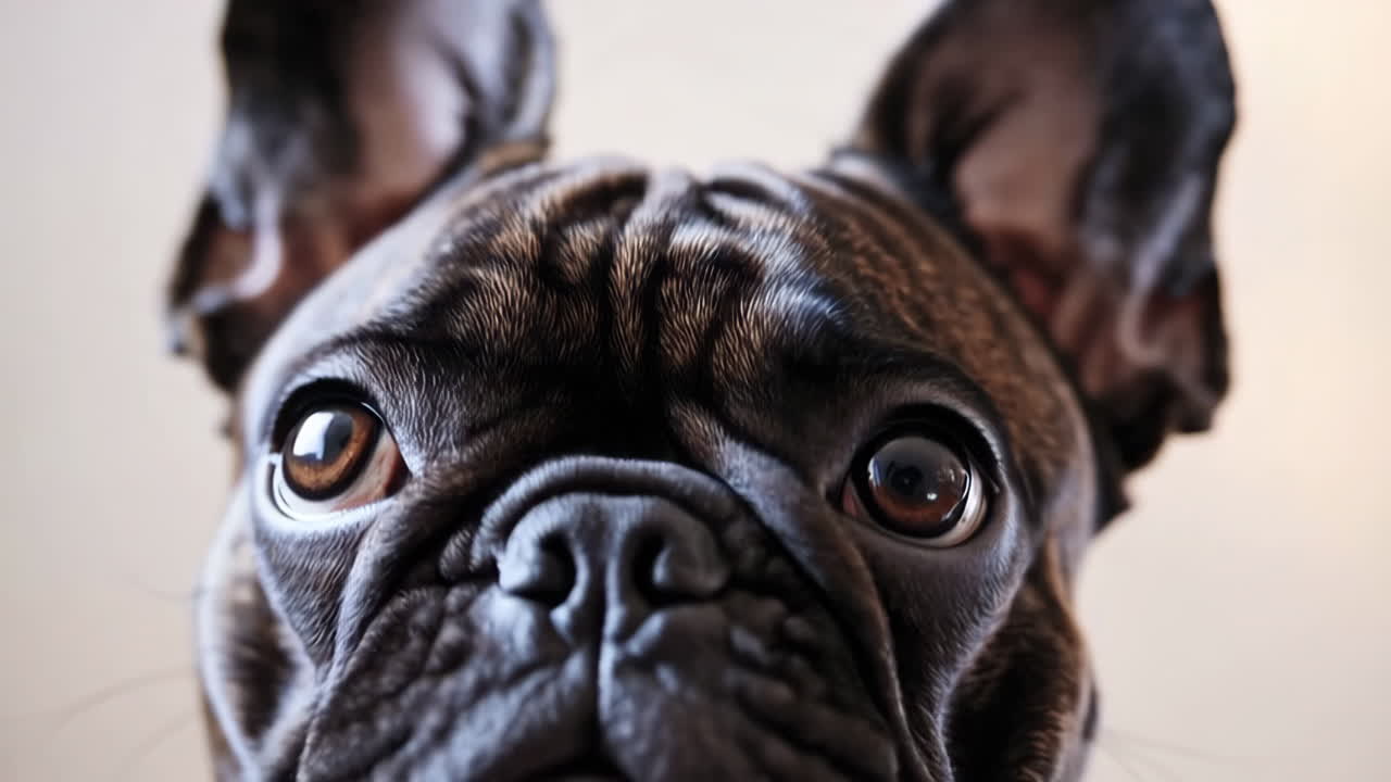Close-up of a French Bulldog's Face Looking Up