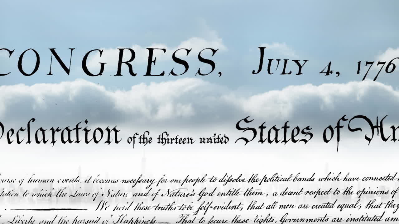 하늘 위의 미국 헌법 텍스트의 애니메이션