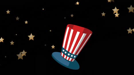 Animation-of-stars-falling-over-top-hat-with-flag-of-united-states-of-america-pattern