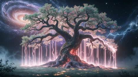 cosmic tree of light with energy beams
