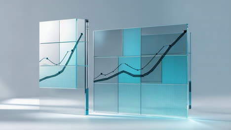 abstract data visualization with glass panels and charts