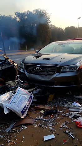coche de policía dañado en la escena del accidente
