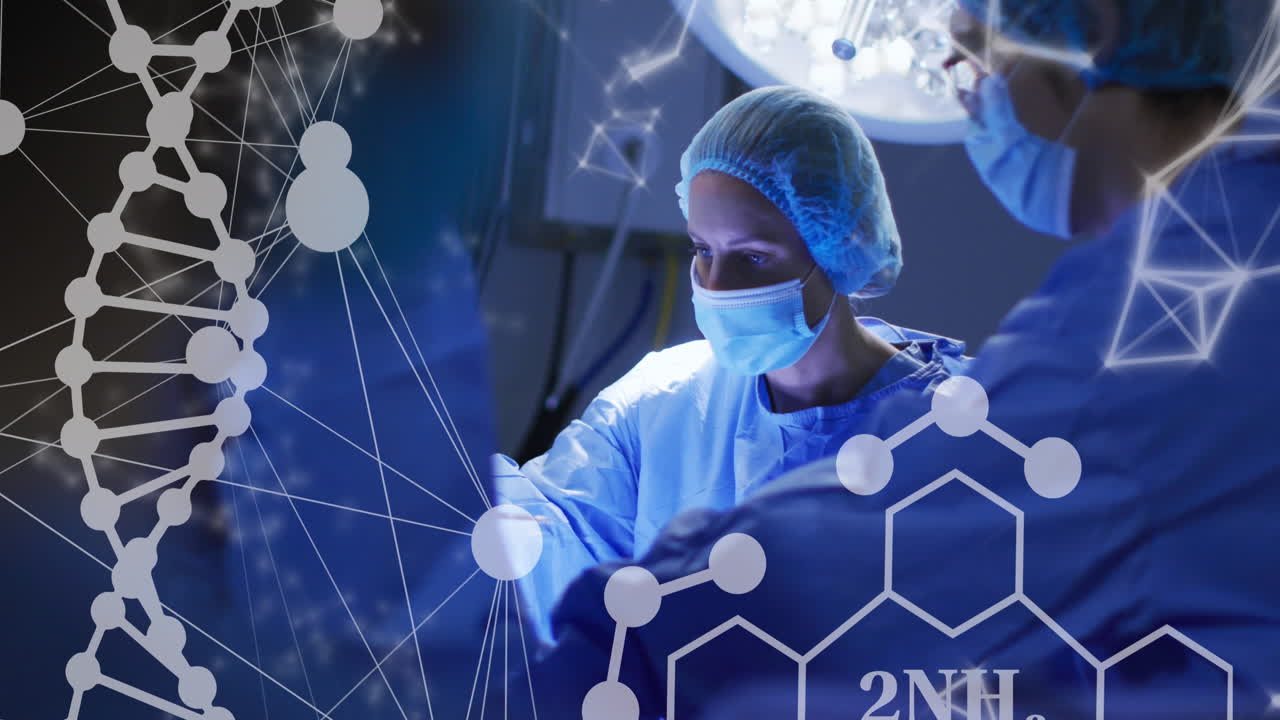 анимация обработки медицинских данных над различными врачами с масками для лица