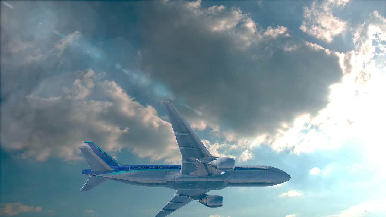 airplane travel flying in the cloud sky animation