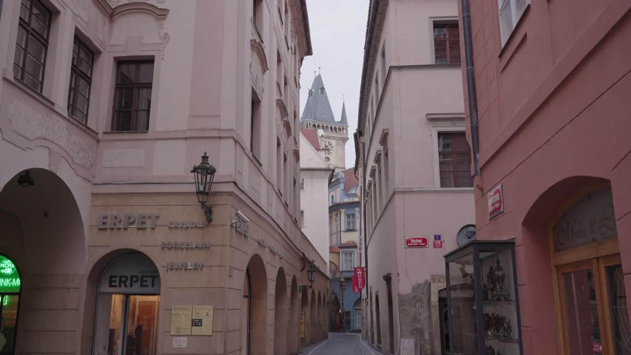 Street View in Prague with Clock Tower